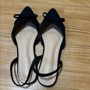 Top Moda Black Slingback Flats with Bow